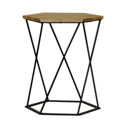 Jaipur Furniture Ltd Ravi Hexagnol Lamp Table with Iron base - Mango Wood/Iron - L41 x W36 x H48 cm - Mango Light Finish in Brown