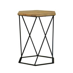 Jaipur Furniture Ltd Ravi Hexagnol Lamp Table with Iron base - Mango Wood/Iron - L41 x W36 x H48 cm - Mango Light Finish in Brown - thumbnail 2
