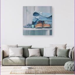 "Warren Reed - Designer Shoes On The Bench Canvas in Blue - Size: W30"" x H30""" - thumbnail 4