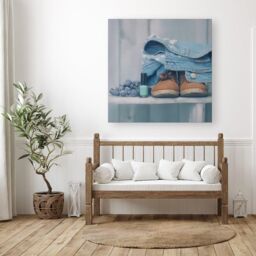 "Warren Reed - Designer Shoes On The Bench Canvas in Blue - Size: W30"" x H30""" - thumbnail 3