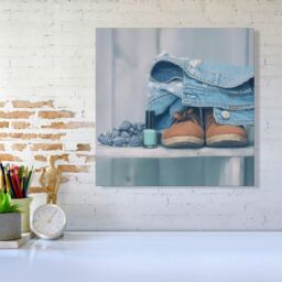 "Warren Reed - Designer Shoes On The Bench Canvas in Blue - Size: W30"" x H30""" - thumbnail 2
