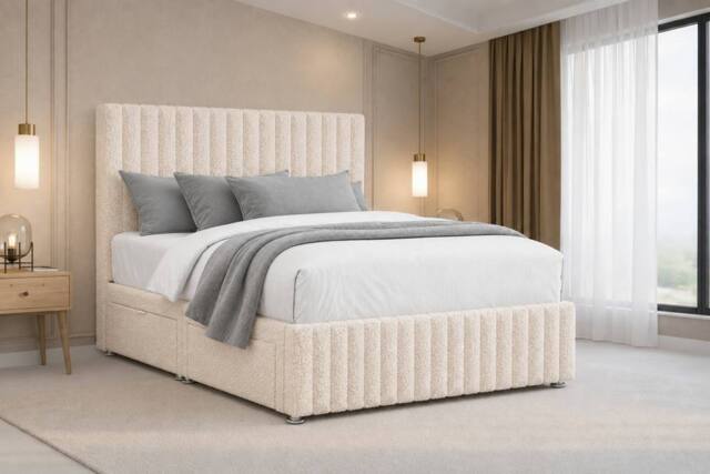 "Nexus Mattresses Ltd Verona Teddy Divan Bed Base No Drawers - 12"" Footboard & 26"" Headboard in Cream - Size: Small Double" - image 1