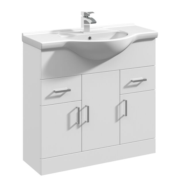 Balterley 3 Door 2 Drawer Bathroom Vanity Basin Unit Gloss White 850mm - image 1
