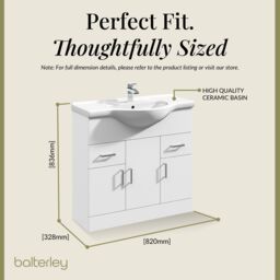 Balterley 3 Door 2 Drawer Bathroom Vanity Basin Unit Gloss White 850mm - thumbnail 5