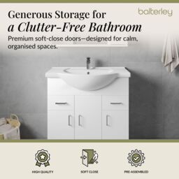 Balterley 3 Door 2 Drawer Bathroom Vanity Basin Unit Gloss White 850mm - thumbnail 2