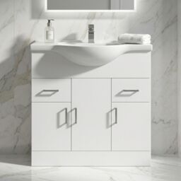 Balterley 3 Door 2 Drawer Bathroom Vanity Basin Unit Gloss White 850mm - thumbnail 9