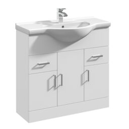 Balterley 3 Door 2 Drawer Bathroom Vanity Basin Unit Gloss White 850mm - thumbnail 1