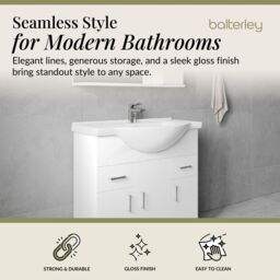 Balterley 3 Door 2 Drawer Bathroom Vanity Basin Unit Gloss White 850mm - thumbnail 3