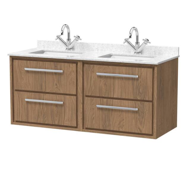 Balterley Longnor 4 Drawer Wall Hung Vanity Basin Unit, Antique Oak, 1200mm in Brown - image 1