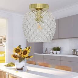 First Choice Lighting Baine - Clear Textured Glass Satin Brass Ceiling Light Fitting - thumbnail 4