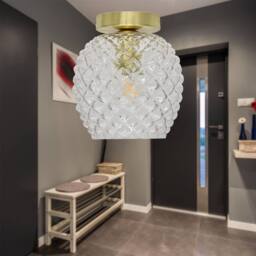 First Choice Lighting Baine - Clear Textured Glass Satin Brass Ceiling Light Fitting - thumbnail 3