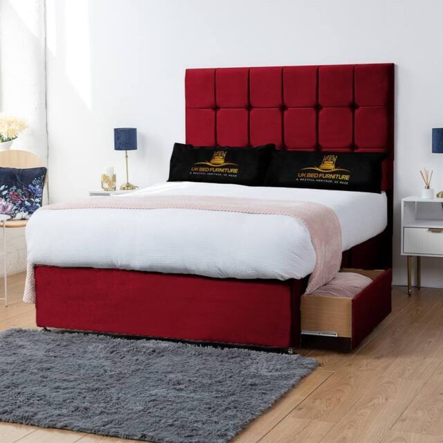 UK Bed Furniture FlorenceDivan Bed with 2 Drawers Same Side & 26 Inch headboard in Maroon - Size: Super King - image 1