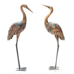 Costway 2Pcs Crane Garden Statue Set Metal Frame Crane Sculpture Statue Decoy Yard Art in Bronze - thumbnail 1