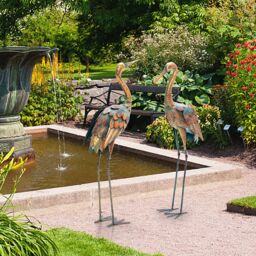 Costway 2Pcs Crane Garden Statue Set Metal Frame Crane Sculpture Statue Decoy Yard Art in Bronze - thumbnail 6