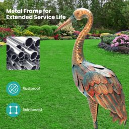 Costway 2Pcs Crane Garden Statue Set Metal Frame Crane Sculpture Statue Decoy Yard Art in Bronze - thumbnail 3