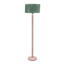 ValueLights Bobbins Painted Rose Floor Lamp with Ruched Pleated Drum Lamp Shade & LED Bulb in Pale Green - thumbnail 2