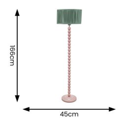 ValueLights Bobbins Painted Rose Floor Lamp with Ruched Pleated Drum Lamp Shade & LED Bulb in Pale Green - thumbnail 4
