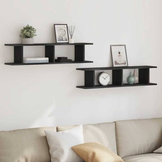 Berkfield Home Wall Shelves 2 pcs Black Oak 90x18x20 cm Engineered Wood - Size: 90 x 18 x 20 cm - image 1