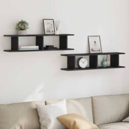 Berkfield Home Wall Shelves 2 pcs Black Oak 90x18x20 cm Engineered Wood - Size: 90 x 18 x 20 cm