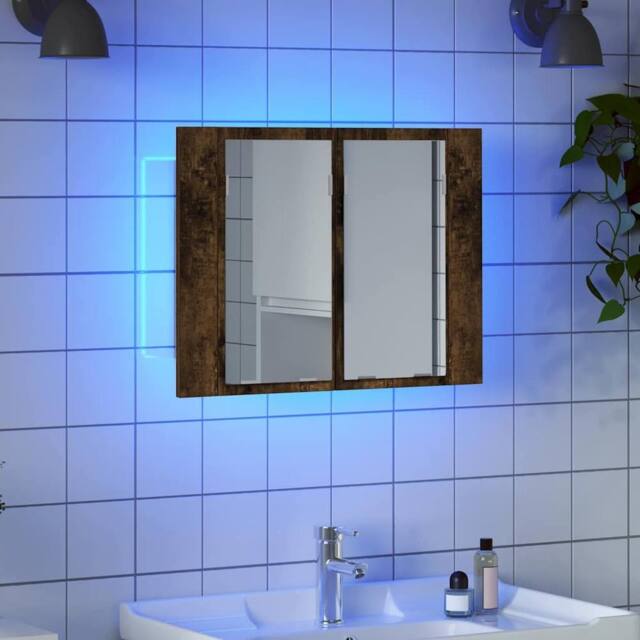 Berkfield Home LED Mirror Cabinet Smoked Oak 60x12x45 cm Engineered Wood in Brown - Size: 60 x 12 x 45 cm - image 1