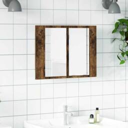Berkfield Home LED Mirror Cabinet Smoked Oak 60x12x45 cm Engineered Wood in Brown - Size: 60 x 12 x 45 cm - thumbnail 2