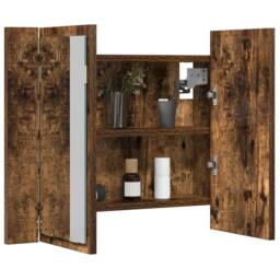 Berkfield Home LED Mirror Cabinet Smoked Oak 60x12x45 cm Engineered Wood in Brown - Size: 60 x 12 x 45 cm - thumbnail 4