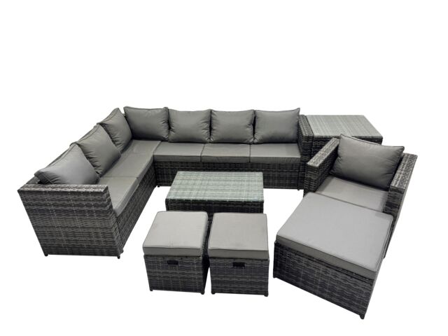 Fimous Outdoor Rattan Garden Furniture Set with Side Table 2 Small Stools in Dark Grey - image 1