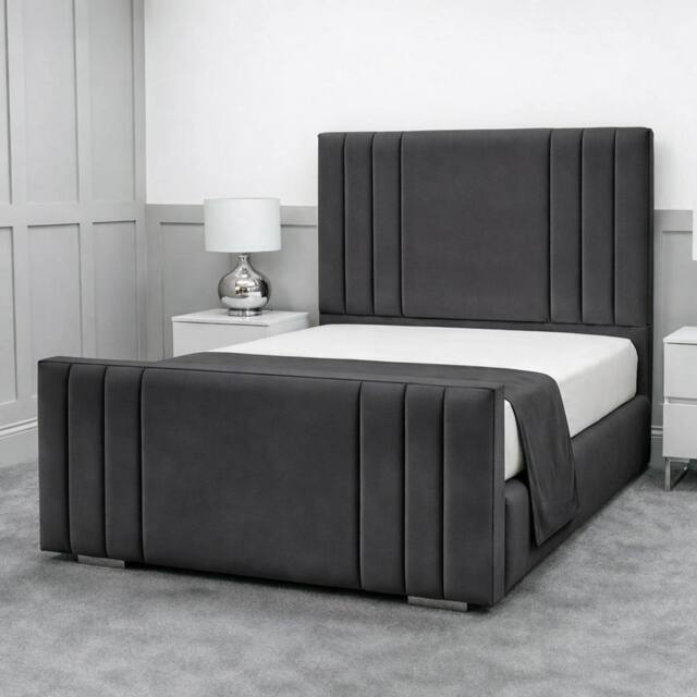 Living Comfort Bedz Canberra Plush Velvet Upholstered Bed Slatted Base - 48Inch Headboard in Charcoal - Size: Super King - image 1