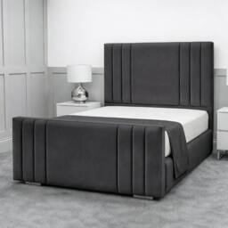 Living Comfort Bedz Canberra Plush Velvet Upholstered Bed Slatted Base - 48Inch Headboard in Charcoal - Size: Super King
