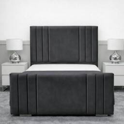 Living Comfort Bedz Canberra Plush Velvet Upholstered Bed Slatted Base - 48Inch Headboard in Charcoal - Size: Super King - thumbnail 2