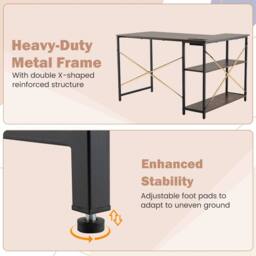 Costway L-shaped Computer Desk w/Power Outlet Workstation w/Reversible Shelves in Brown - thumbnail 5
