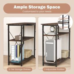 Costway L-shaped Computer Desk w/Power Outlet Workstation w/Reversible Shelves in Brown - thumbnail 8