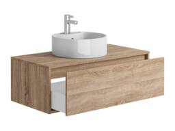Vente-unique Light Natural Wall-Hung Bathroom Unit With Single Round Basin - 94 Cm in Light Oak - thumbnail 6