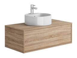 Vente-unique Light Natural Wall-Hung Bathroom Unit With Single Round Basin - 94 Cm in Light Oak - thumbnail 5