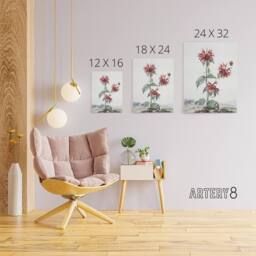 "Artery8 Red Bergamot Flowers in a Landscape Schouman Canvas Wall Art Print in White - Size: W12"" x H16""" - thumbnail 4