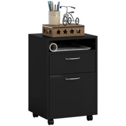 HOMCOM 60cm Storage Cabinet w/ Drawer Open Shelf Metal Handles 4 Wheels in Black - thumbnail 2