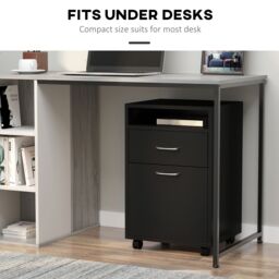 HOMCOM 60cm Storage Cabinet w/ Drawer Open Shelf Metal Handles 4 Wheels in Black - thumbnail 6
