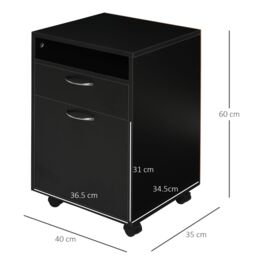 HOMCOM 60cm Storage Cabinet w/ Drawer Open Shelf Metal Handles 4 Wheels in Black - thumbnail 3