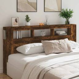 Berkfield Home LED Headboard Smoked Oak 200 cm Engineered Wood in Brown - thumbnail 2