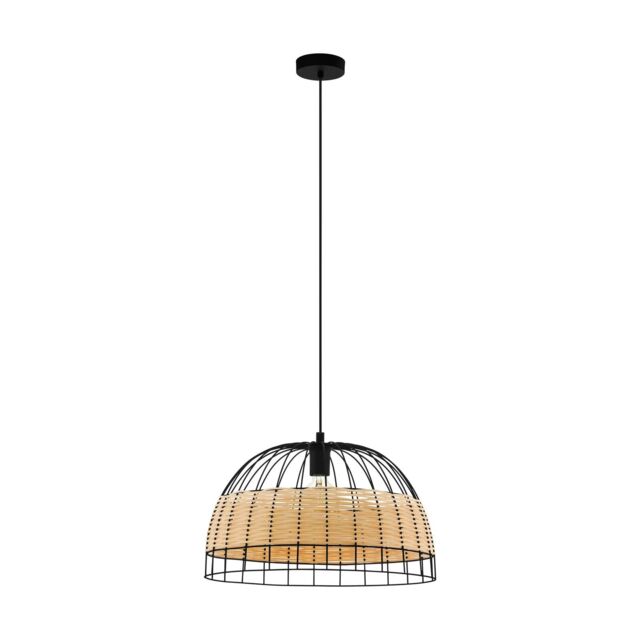 Loops Hanging Ceiling Pendant Light Black & Wicker 1x 40W E27 Hallway Feature Lamp - image 1