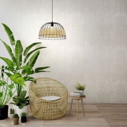 Loops Hanging Ceiling Pendant Light Black & Wicker 1x 40W E27 Hallway Feature Lamp - thumbnail 3