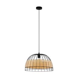 Loops Hanging Ceiling Pendant Light Black & Wicker 1x 40W E27 Hallway Feature Lamp - thumbnail 1