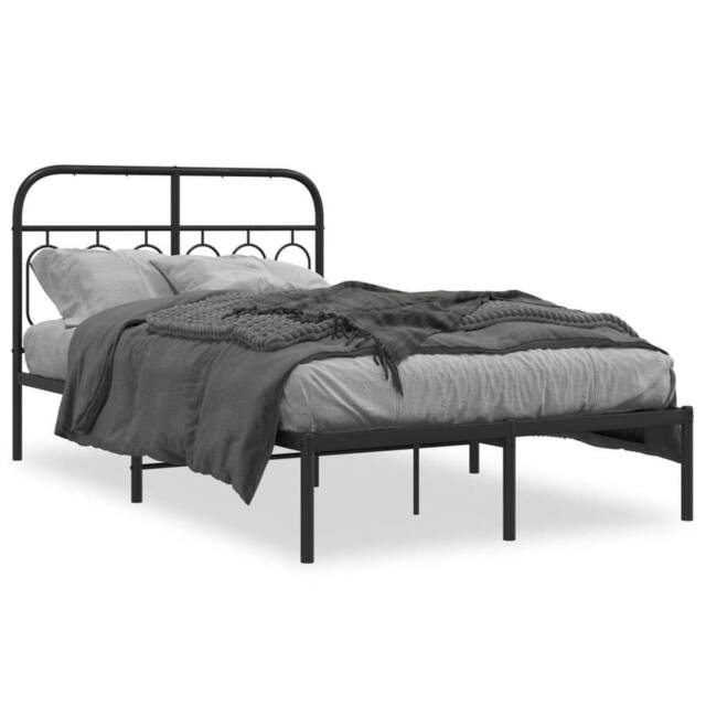 Berkfield Home Metal Bed Frame without Mattress with Headboard Black 120x190cm - Size: 120x190 cm - image 1