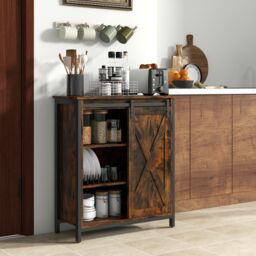 Costway Farmhouse Storage Cabinet Rustic Sideboard Buffet Cabinet with Sliding Barn Door in Brown - thumbnail 4