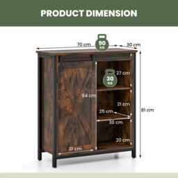 Costway Farmhouse Storage Cabinet Rustic Sideboard Buffet Cabinet with Sliding Barn Door in Brown - thumbnail 2