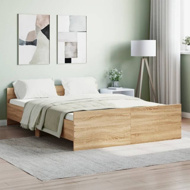 Berkfield Home Bed Frame with Headboard & Footboard Sonoma Oak 140x190 cm in Brown - image 1