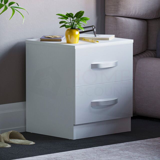 Home Discount Vida Designs Hulio 2 GLOSS DRAWERS Bedside Cabinet Bedroom Furniture in White - image 1