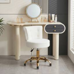 KORVIXA Teddy Fleece Adjustable Swivel Makeup Vanity Dressing Chair in White - Size: 100 cm x 100 cm - thumbnail 5