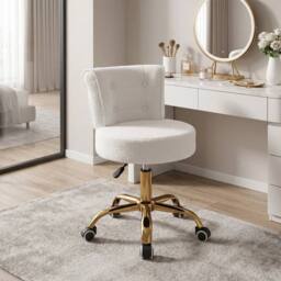 KORVIXA Teddy Fleece Adjustable Swivel Makeup Vanity Dressing Chair in White - Size: 100 cm x 100 cm - thumbnail 3