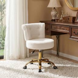 KORVIXA Teddy Fleece Adjustable Swivel Makeup Vanity Dressing Chair in White - Size: 100 cm x 100 cm - thumbnail 4
